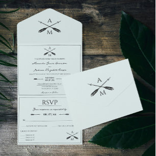 Pfeile und Monogramme Hochzeit   Mintgrün All In One Einladung