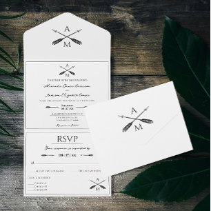 Pfeile und Monogramme Hochzeit Weiß All In One Einladung
