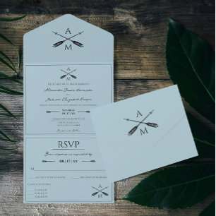 Pfeile und Monogramme Hochzeiten Aqua All In One Einladung