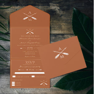 Pfeile und Monogramme Hochzeiten   Burnt Orange All In One Einladung