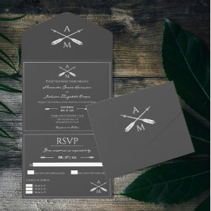 Pfeile und Monogramme Hochzeiten   Charcoal Gray All In One Einladung
