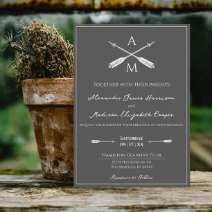 Pfeile und Monogramme Hochzeiten   Charcoal Gray Einladung
