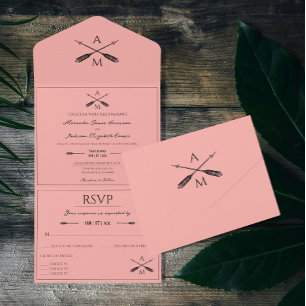 Pfeile und Monogramme Hochzeiten Korallen All In One Einladung