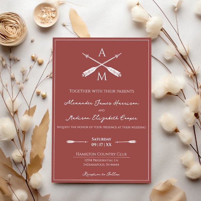 Pfeile und Monogramme Hochzeiten | Terracotta Einladung (Terracotta Arrows and Monograms Wedding Invitation)