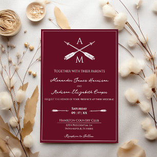 Pfeile und Monogramme Hochzeiten   Wine Red Einladung