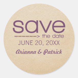 Pfeiltypografie Save the Date Aufkleber, Violett Runder Aufkleber