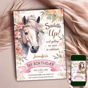 Pferd 1. Geburtstag Girl Floral Wild Sattel Up! Einladung