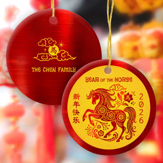 Pferd 2026 Chinesisches Neujahr Rote Folie Gelb Keramik Ornament