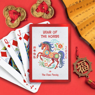 Pferd 2026 Papercut Chinesisches Neujahr Rot Spielkarten
