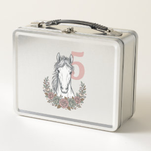 Pferd 5. Geburtstag Vintage Blumen Kinderparty-Des Metall Brotdose