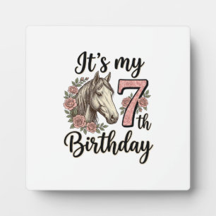 Pferd 7. Geburtstag Mädchen Floral Vintage-Shirt-D Fotoplatte