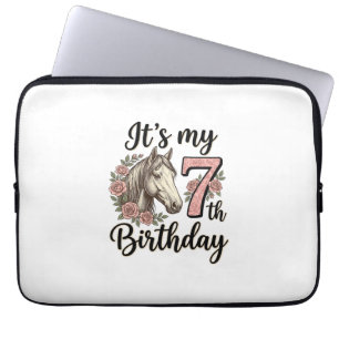 Pferd 7. Geburtstag Mädchen Floral Vintage-Shirt-D Laptopschutzhülle