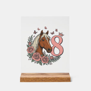 Pferd 8. Geburtstag Floral Vintage Gravur Design Acrylschild