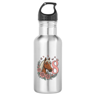 Pferd 8. Geburtstag Florales Vintage-Gravurdesign Edelstahlflasche