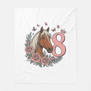 Pferd 8. Geburtstag Florales Vintage-Gravurdesign Fleecedecke