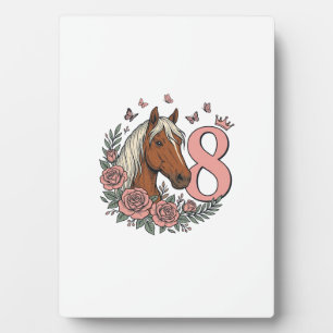 Pferd 8. Geburtstag Florales Vintage-Gravurdesign Fotoplatte