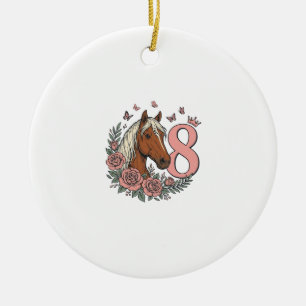 Pferd 8. Geburtstag Florales Vintage-Gravurdesign Keramik Ornament