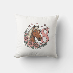 Pferd 8. Geburtstag Florales Vintage-Gravurdesign Kissen