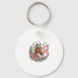 Pferd 8. Geburtstag Florales Vintage-Gravurdesign Schlüsselanhänger