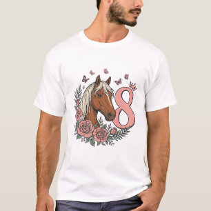 Pferd 8. Geburtstag Florales Vintage-Gravurdesign T-Shirt