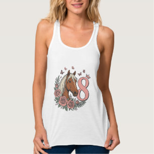 Pferd 8. Geburtstag Florales Vintage-Gravurdesign Tank Top