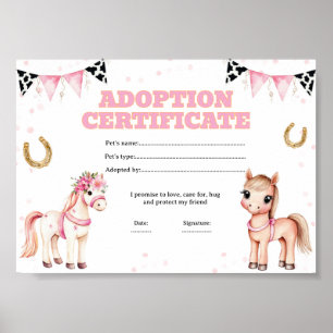 Pferd Adoptieren Sie eine Haustierurkunde Poster