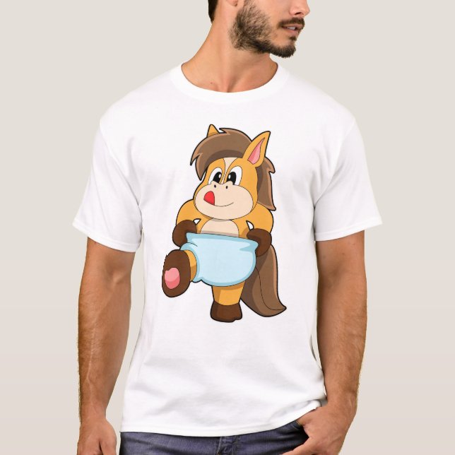 Pferd als Baby mit Windeln T-Shirt (Vorderseite)