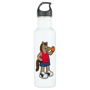 Pferd als Basketballspieler mit Basketball Edelstahlflasche