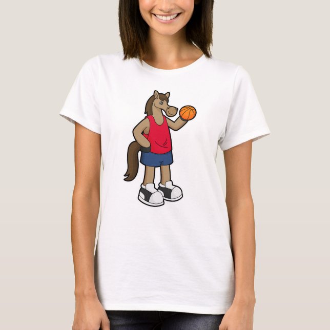 Pferd als Basketballspieler mit Basketball T-Shirt (Vorderseite)