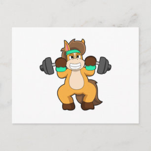Pferd als Bodybuilder mit Hantel Postkarte