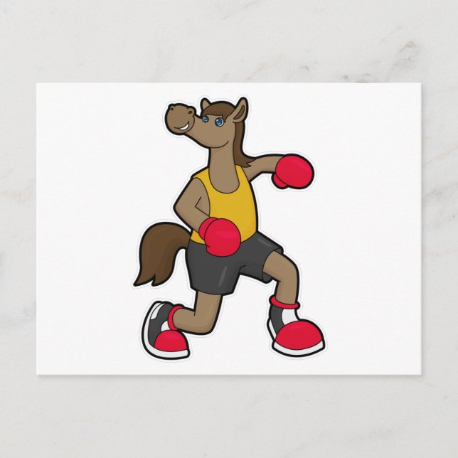 Pferd als Boxer mit Boxhandschuhen Postkarte (Vorderseite)