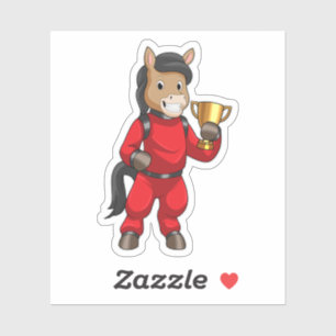 Pferd als Champion mit Trophäe Aufkleber