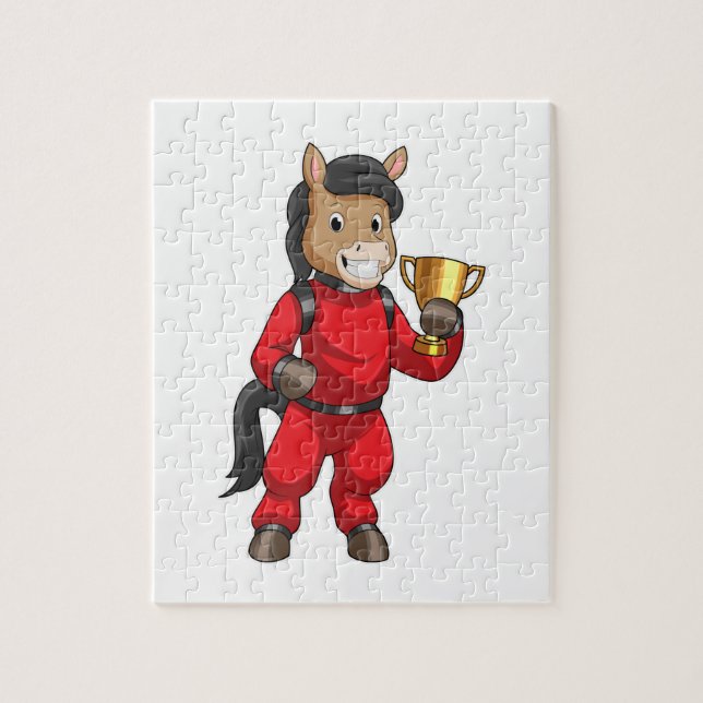 Pferd als Champion mit Trophäe Puzzle (Vertikal)