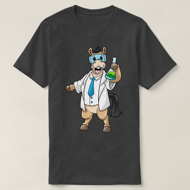 Pferd als Chemist mit Brille und Reagenzglas T-Shirt (Design vorne)