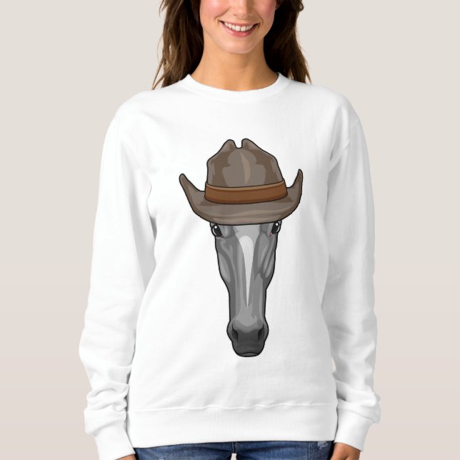 Pferd als Cowboy mit Hut Sweatshirt (Vorderseite)