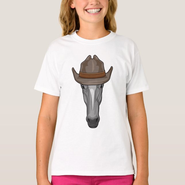 Pferd als Cowboy mit Hut T-Shirt (Vorderseite)
