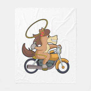 Pferd als Cowboy mit Lasso & Motorrad Fleecedecke