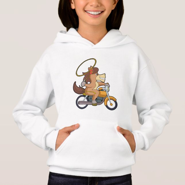 Pferd als Cowboy mit Lasso & Motorrad Hoodie (Vorderseite)