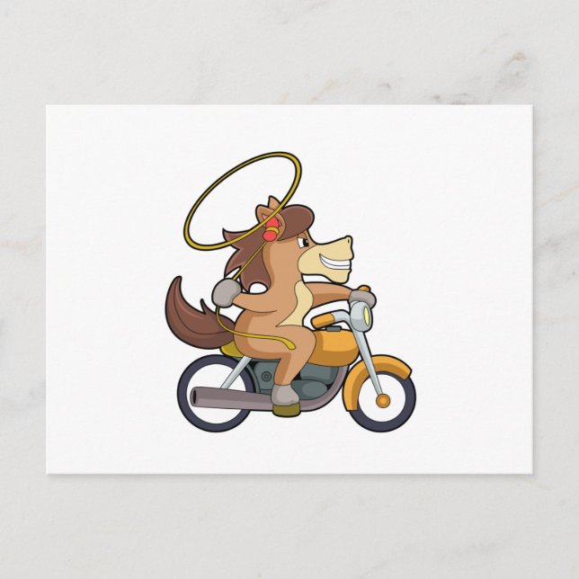 Pferd als Cowboy mit Lasso & Motorrad Postkarte (Vorderseite)
