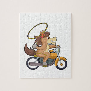 Pferd als Cowboy mit Lasso & Motorrad Puzzle
