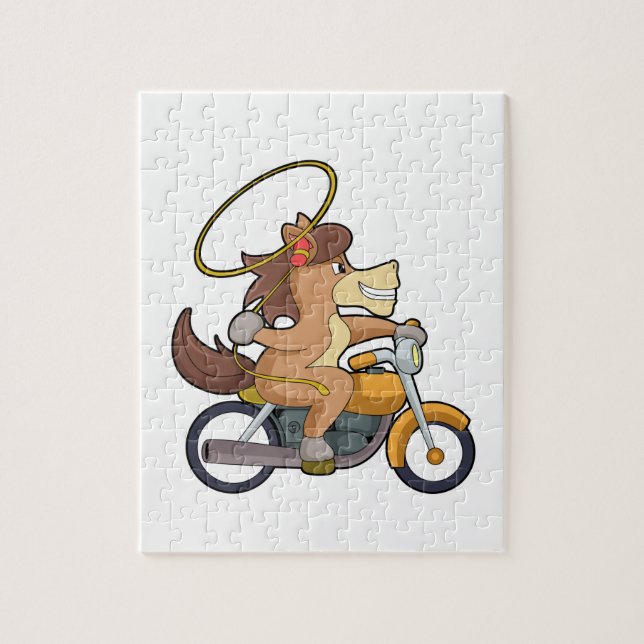 Pferd als Cowboy mit Lasso & Motorrad Puzzle (Vertikal)