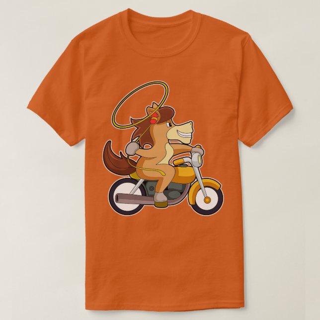 Pferd als Cowboy mit Lasso Motorrad T-Shirt (Design vorne)