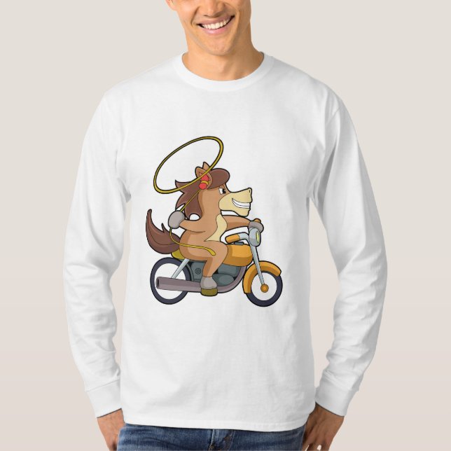Pferd als Cowboy mit Lasso & Motorrad T-Shirt (Vorderseite)