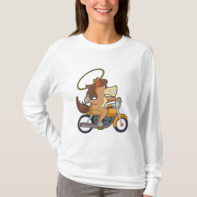 Pferd als Cowboy mit Lasso & Motorrad T-Shirt (Vorderseite)