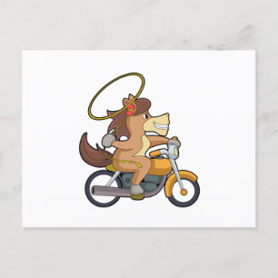 Pferd als Cowboy mit Lasso und Motorrad Postkarte