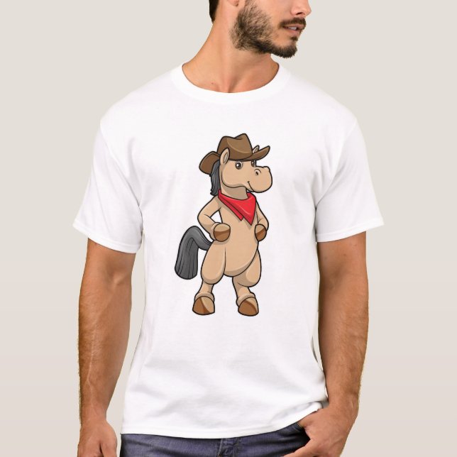 Pferd als Cowboy T-Shirt (Vorderseite)