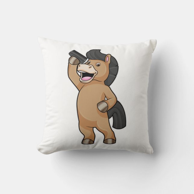 Pferd als Friseur mit Kamm Kissen (Vorderseite)