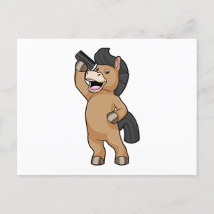 Pferd als Friseur mit Kamm Postkarte