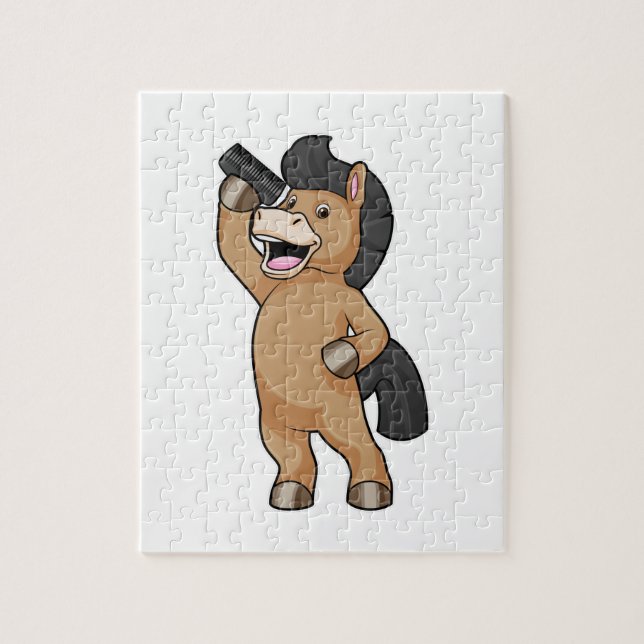 Pferd als Friseur mit Kamm Puzzle (Vertikal)