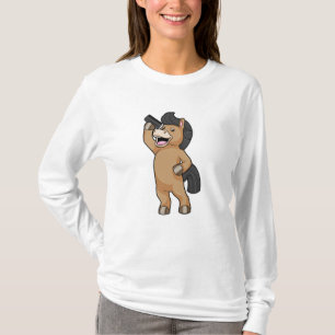 Pferd als Friseur mit Kamm T-Shirt